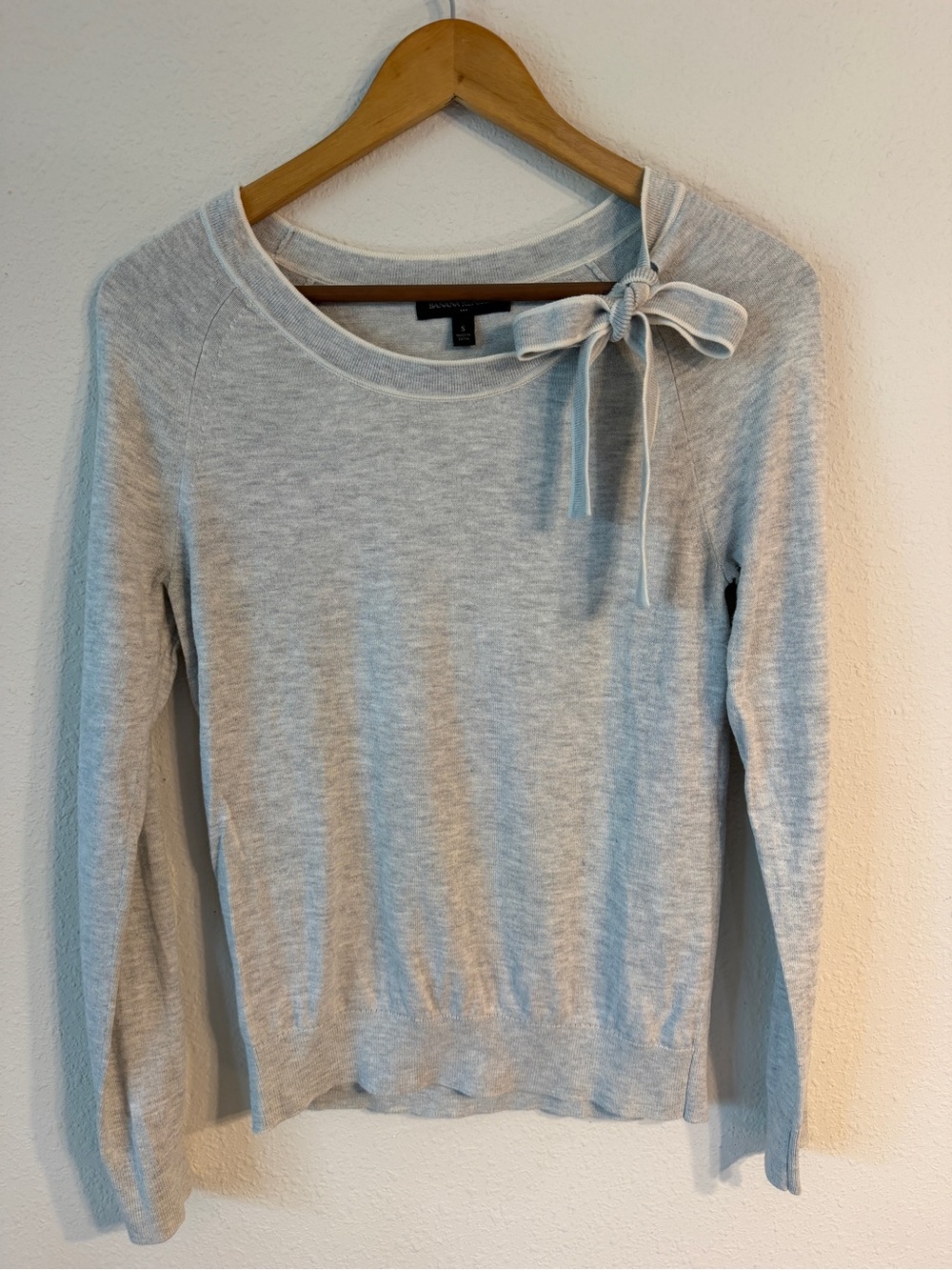 Banana Republic Light Gray Crewneck Sweater with Shoulder Bow